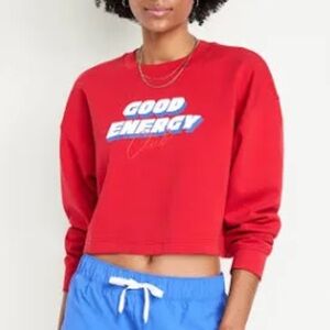 Old Navy Red 'Good Energy' Crop Sweatshirt